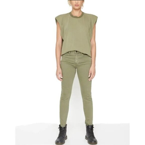 Free People x SANDRINE ROSE Women's Sz 24  Army Green Skinny  Jeans NWT - Picture 1 of 12